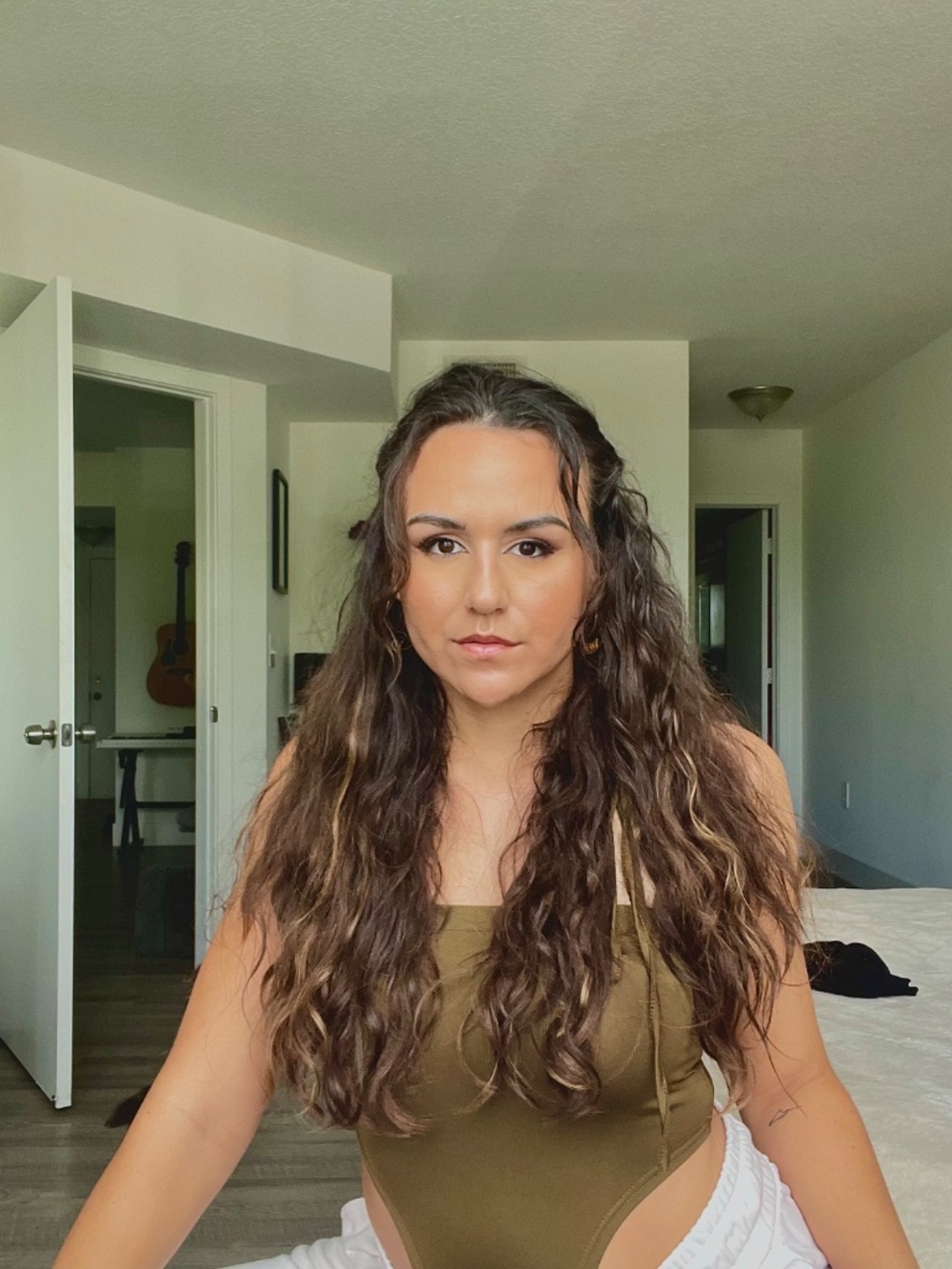 Commense Olive Green Solid Halter Bodysuit